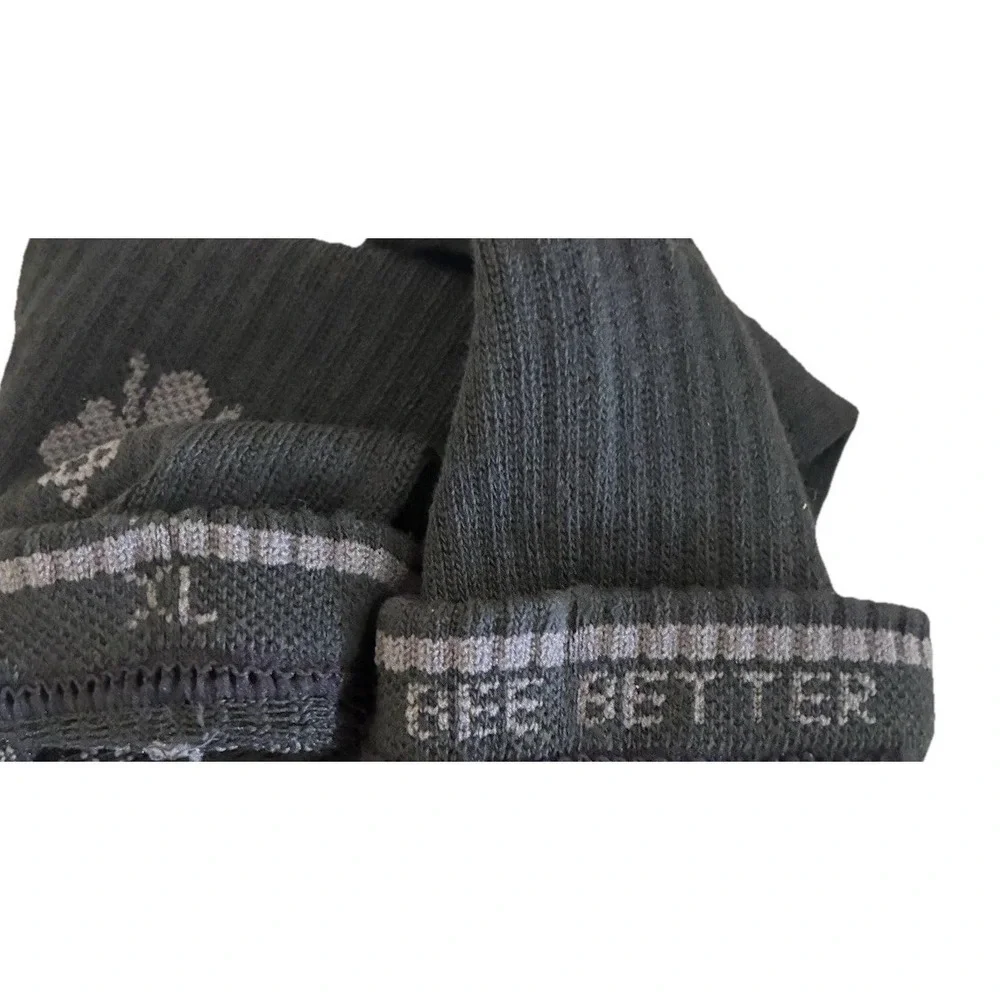 BOMBAS Socks Men's XL Black Gray Stripe‎ Calf Logo (US 13.5-16) NEW Lot Of 4
